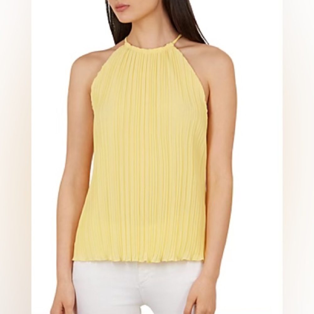 Ted Baker Yellow Pleated Racer Neck Top BNWT size 2 US 4-6